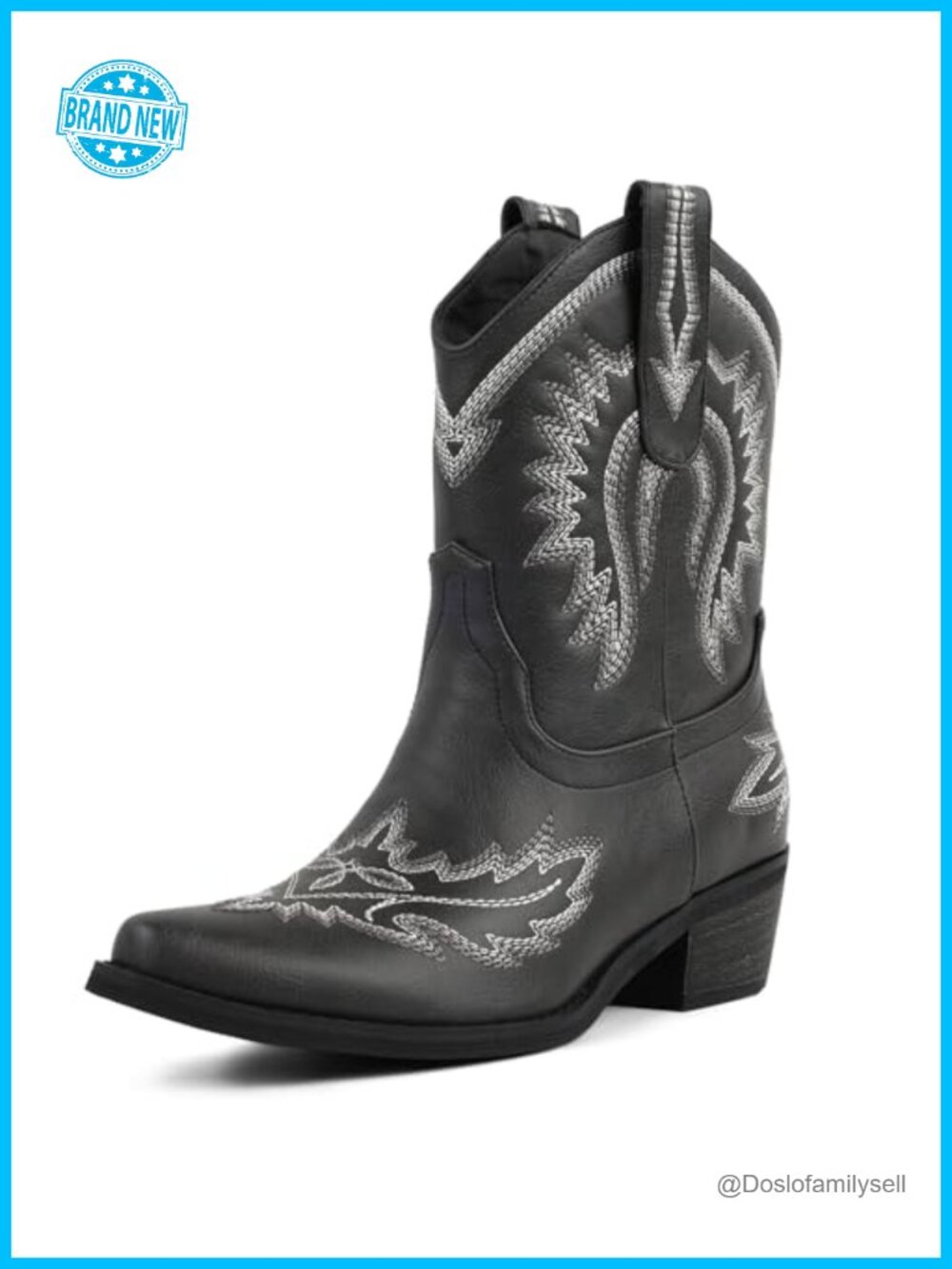 Western Cowboy Ankle Booties Faux Leather Embroidery Pointed Toe